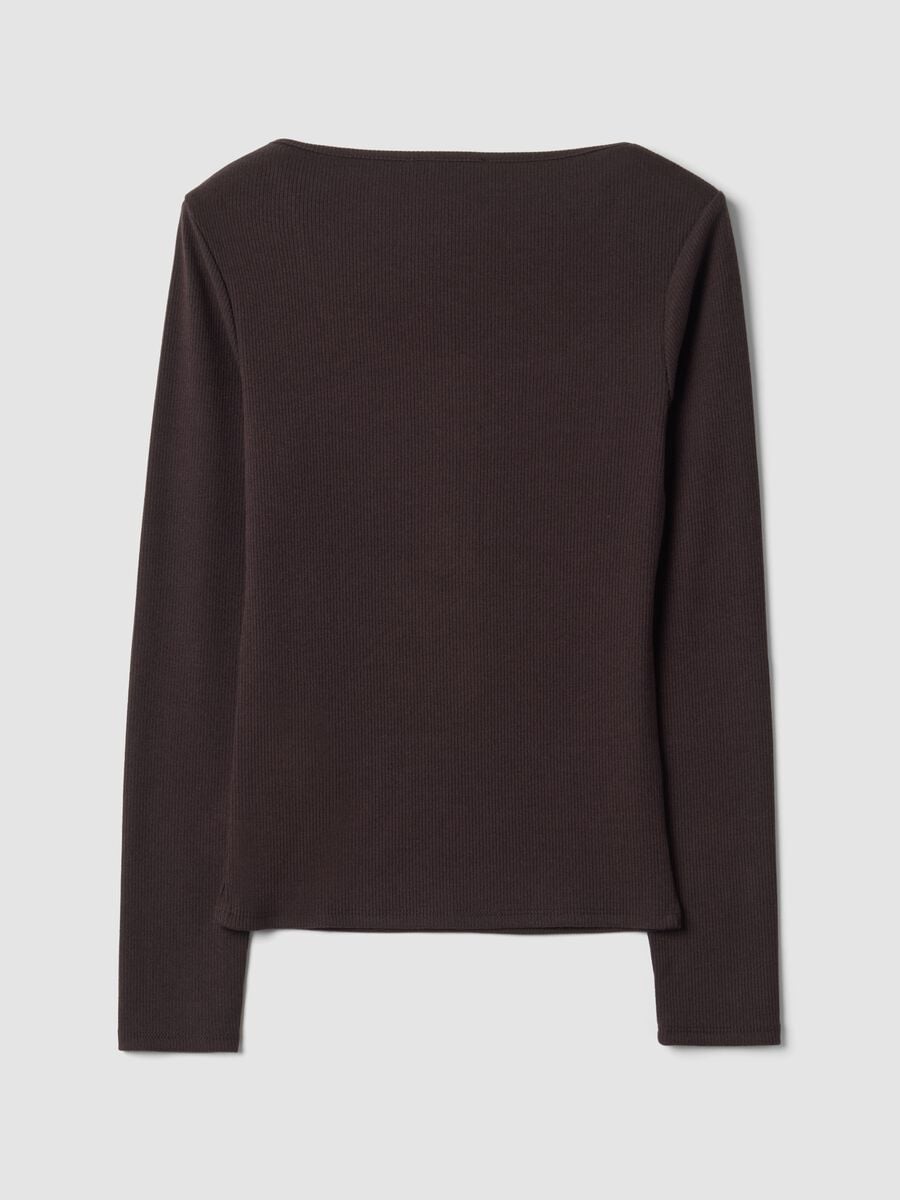 T-shirt marrone in viscosa elasticizzata con girocollo_1