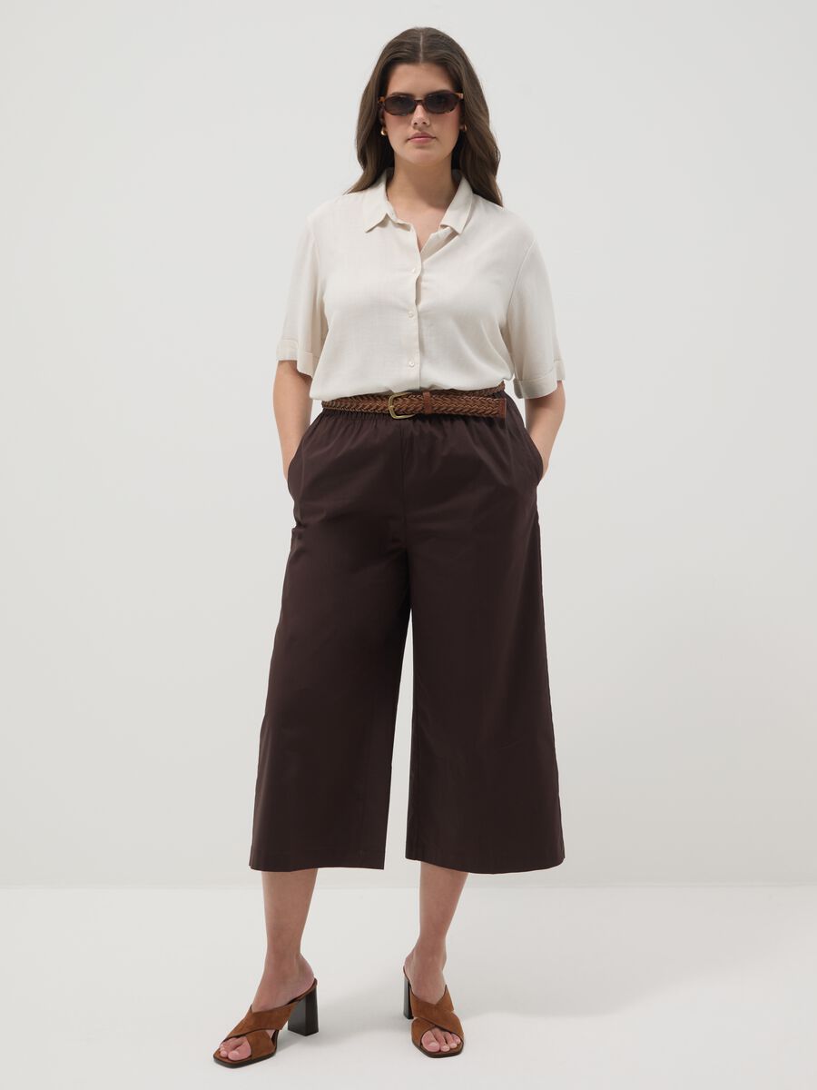 Pantaloni marroni in cotone elasticizzato wide leg_0