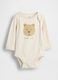 Beige cotton bodysuit with teddy bear print_1