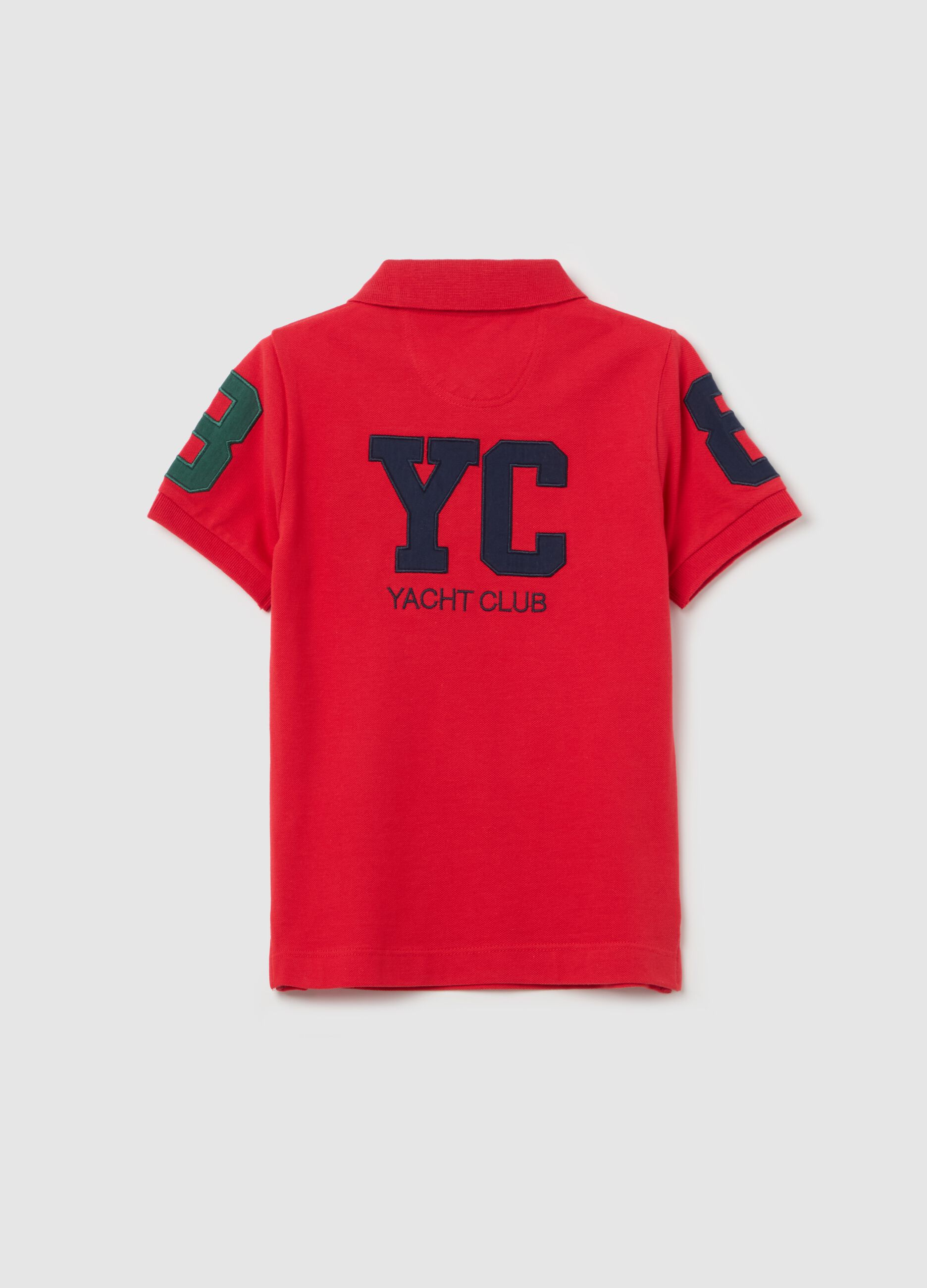 Cotton polo shirt with patch and "Yacht Club" embroidery