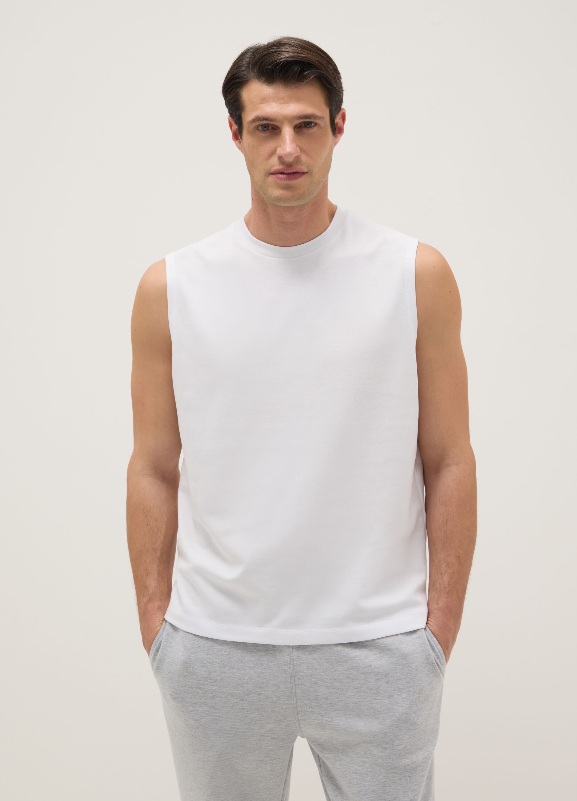 White Cotton Blend Vest Regular Fit