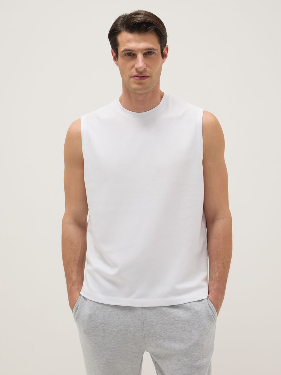 White Cotton Blend Vest Regular Fit_0