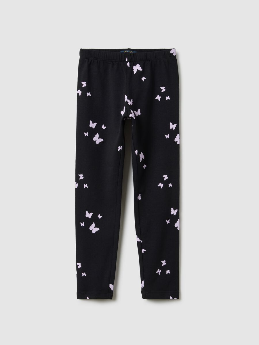 Black skinny fit stretch cotton leggings for girls_0