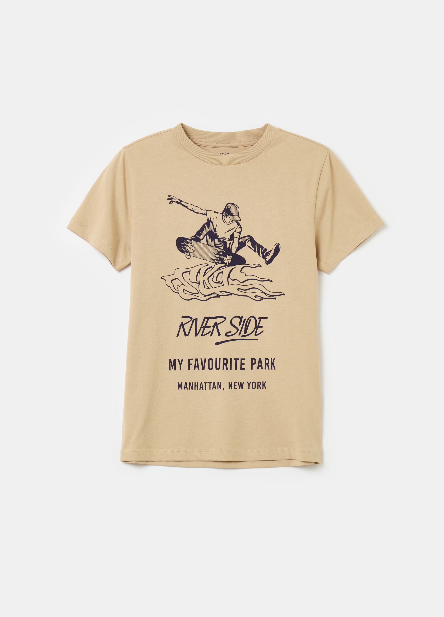 T-shirt in cotone con stampa skateboard