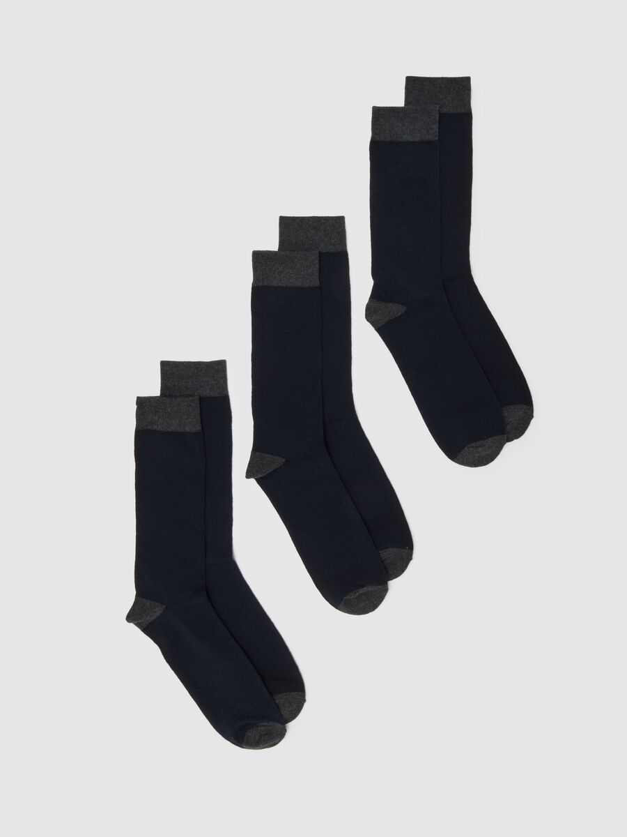 Tripack calze lunghe in misto cotone blu_0