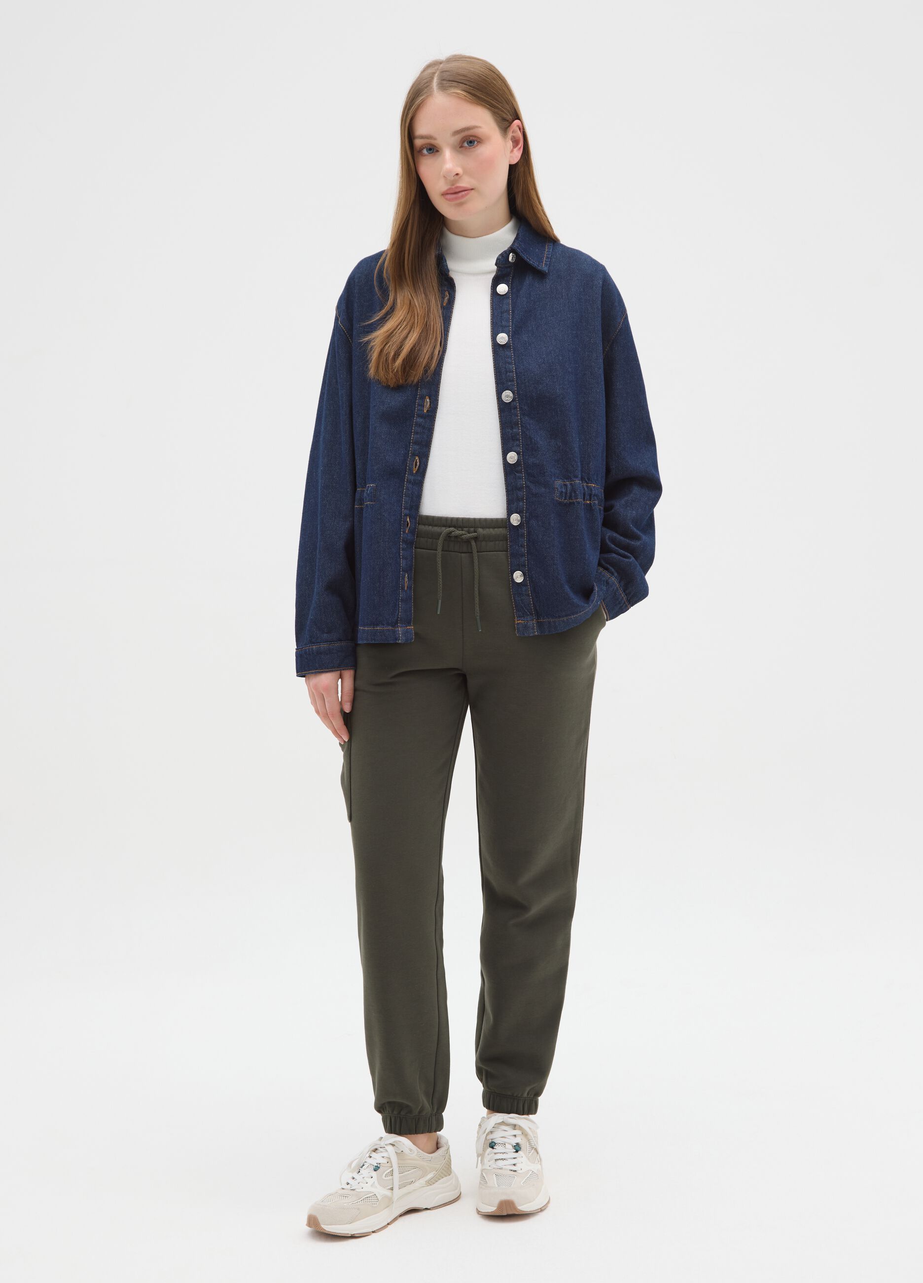 Green Cotton Blend Regular Fit Cargo Trousers