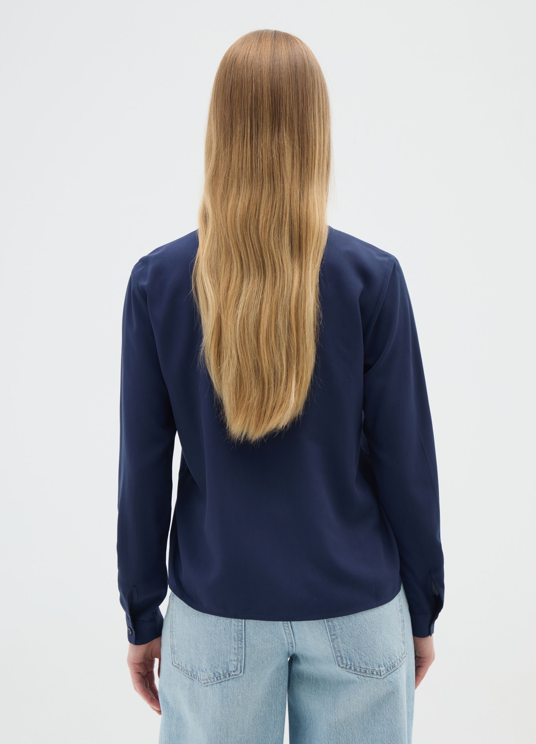 Long Sleeve Blue Viscose Shirt