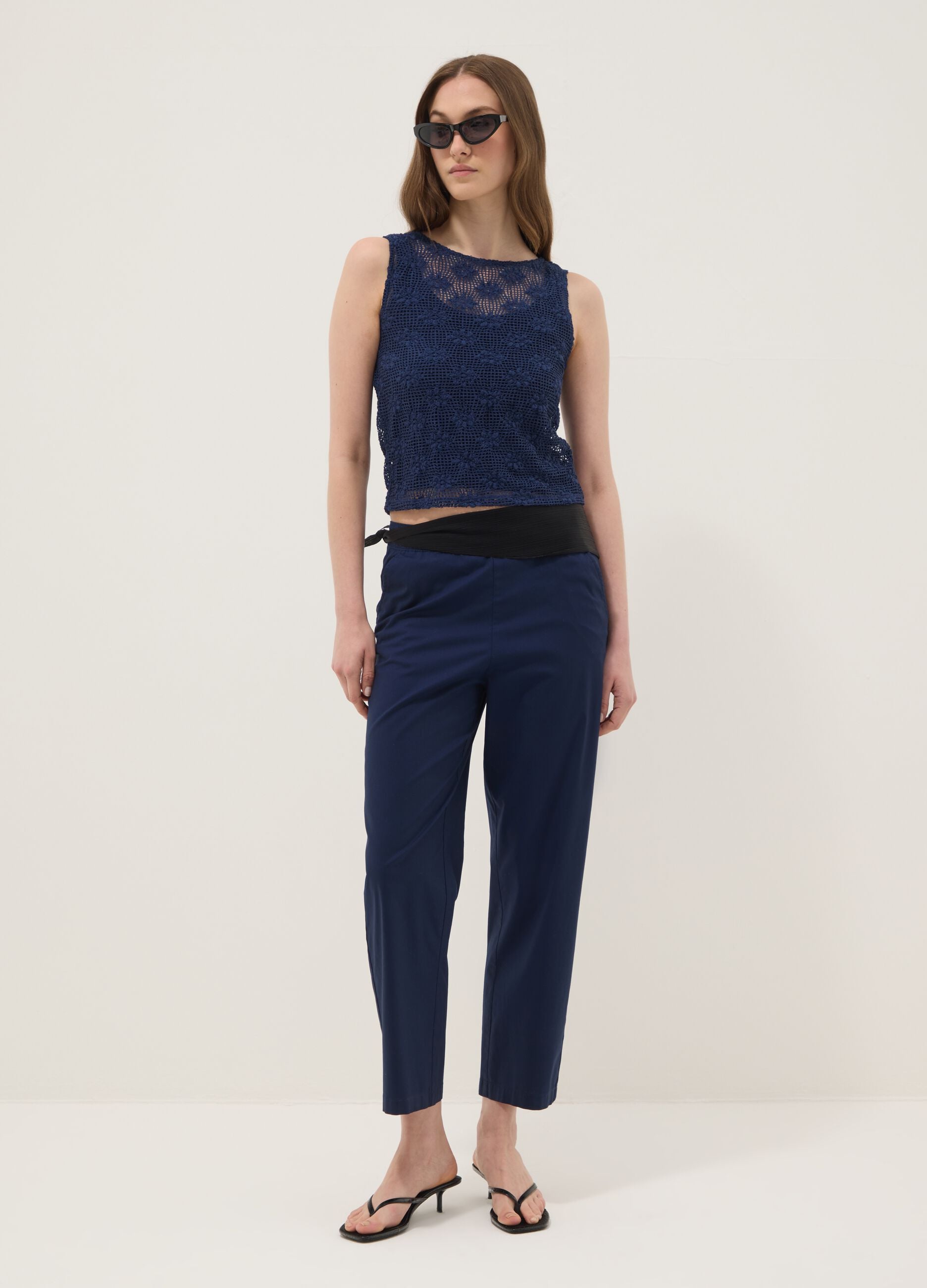 Blue stretch-fabric tank top
