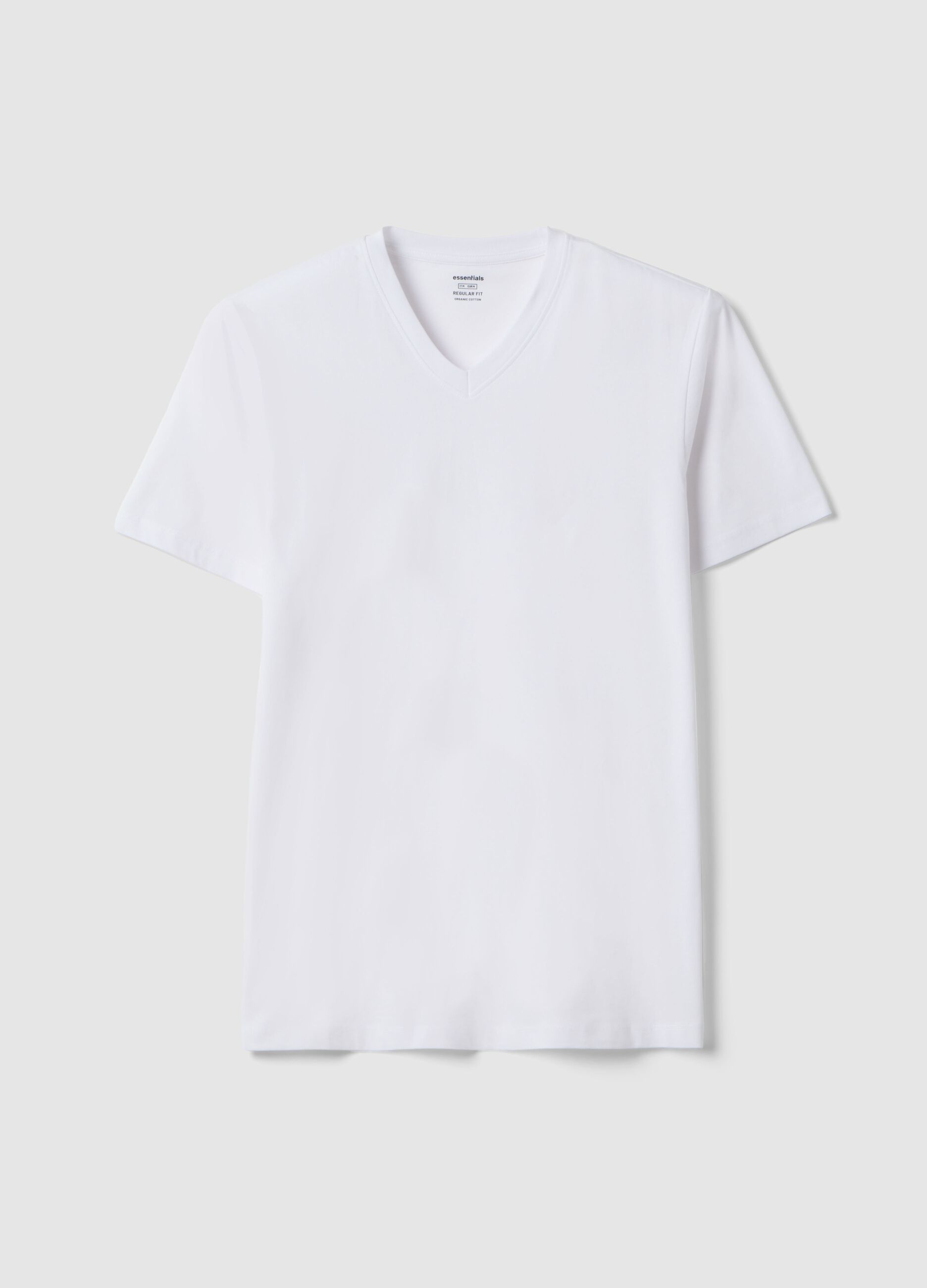 White pure cotton V-neck regular fit T-shirt