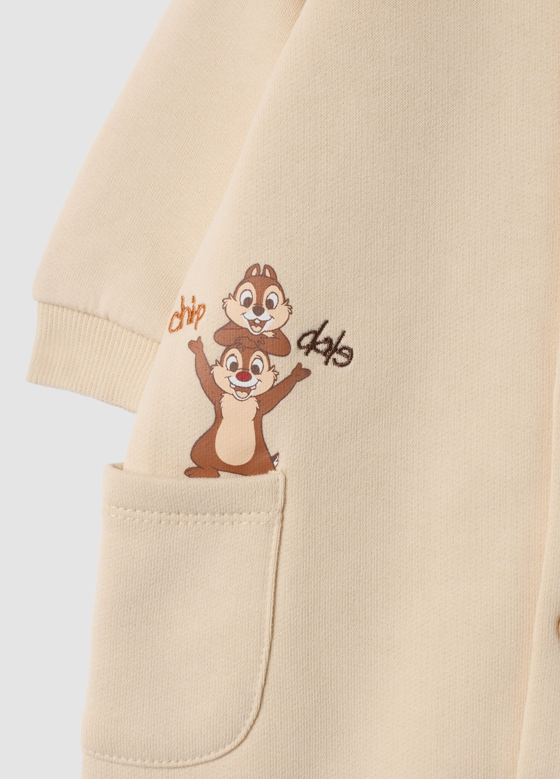 Sand romper in pure organic cotton with buttons and Chip & Dale embroidery