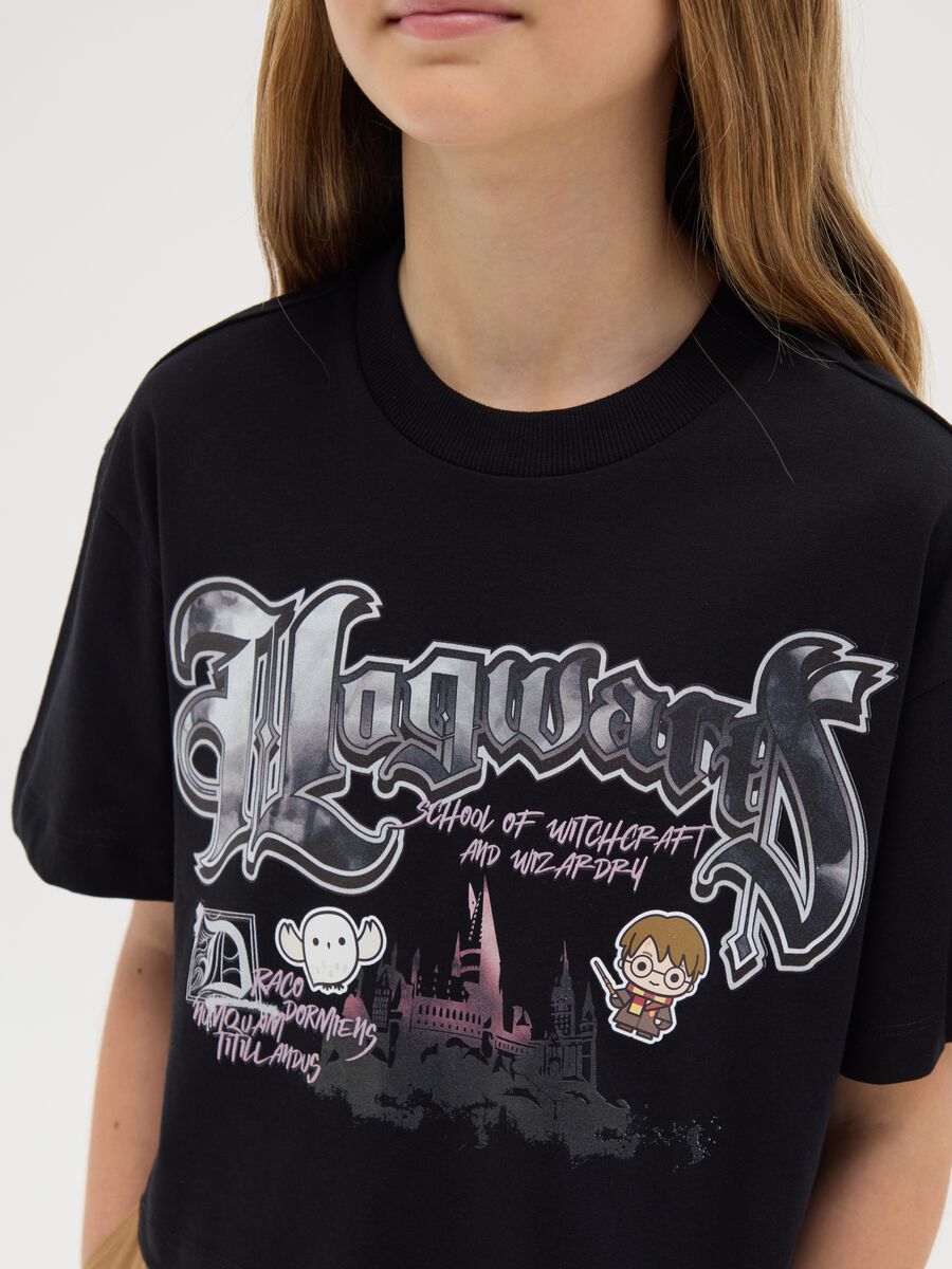 T-shirt crop in cotone con stampa Harry Potter _1