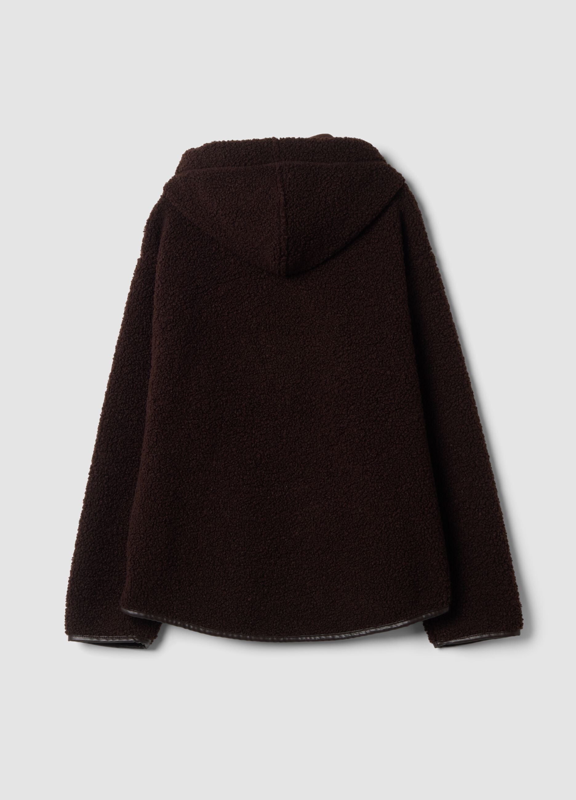Dark brown sherpa hoodie sweatshirt with crew neck