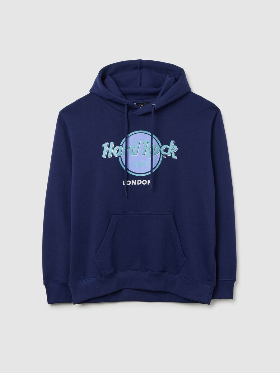 Felpa in misto cotone blu regular fit con logo Hard Rock Cafe_0