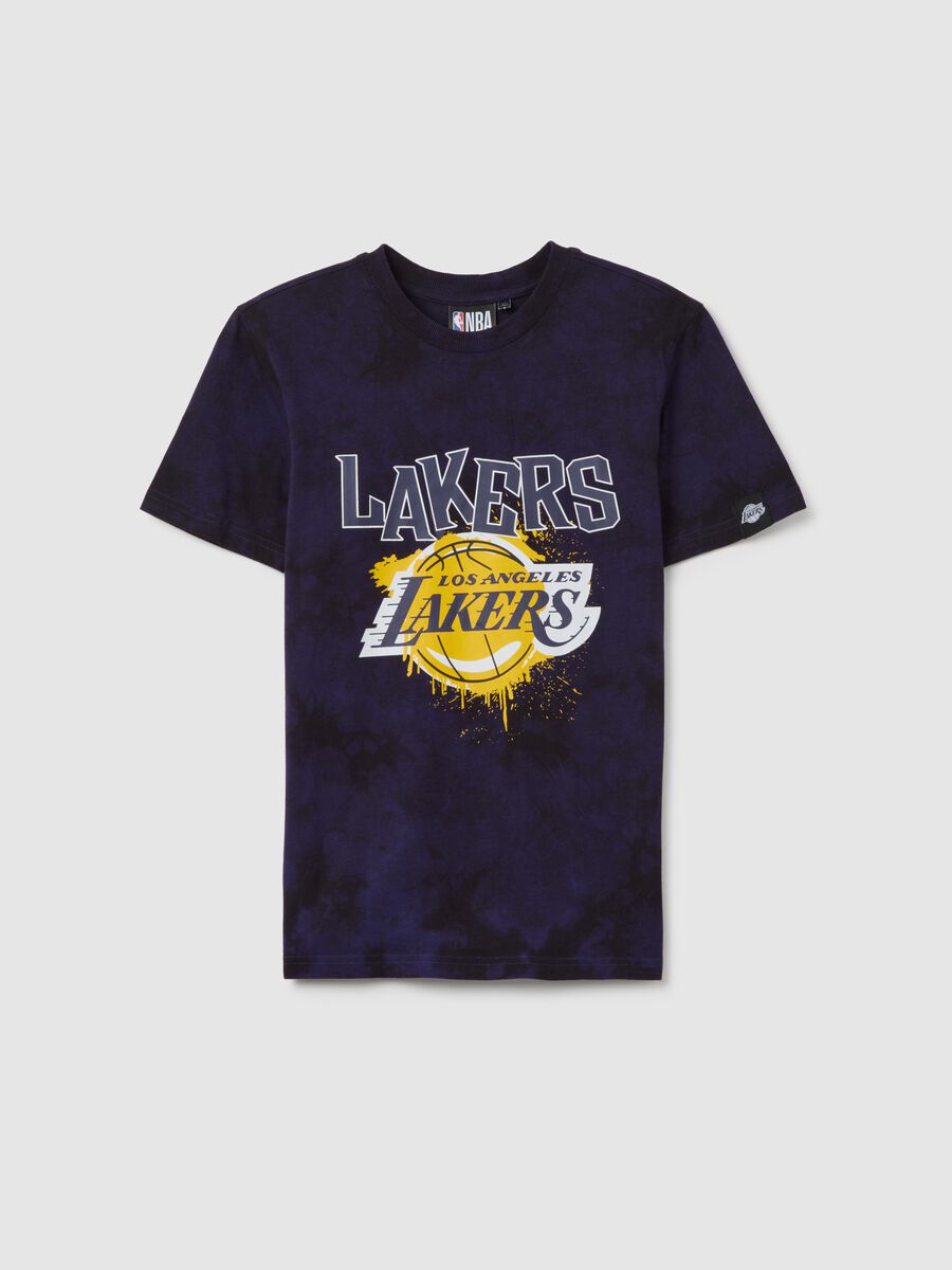 Boys' pure cotton purple regular fit T-shirt with Lakers tie-dye print_3