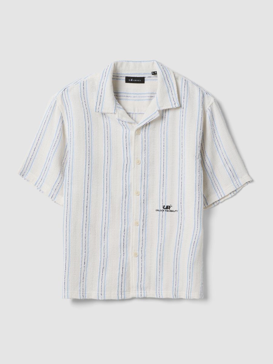 Camicia bianca in misto cotone a righe over fit_5