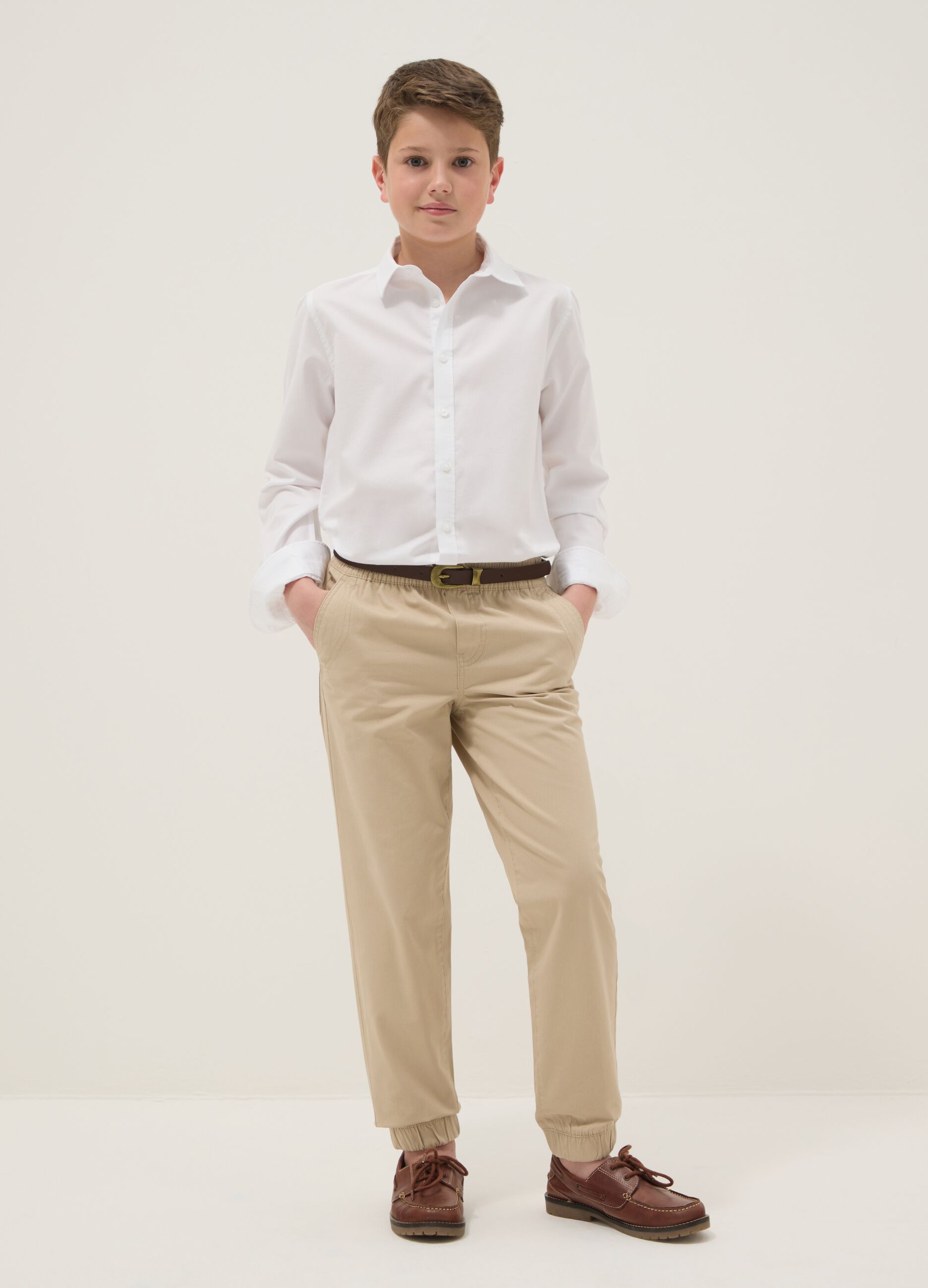 Boys' beige pure cotton jogger trousers regular fit