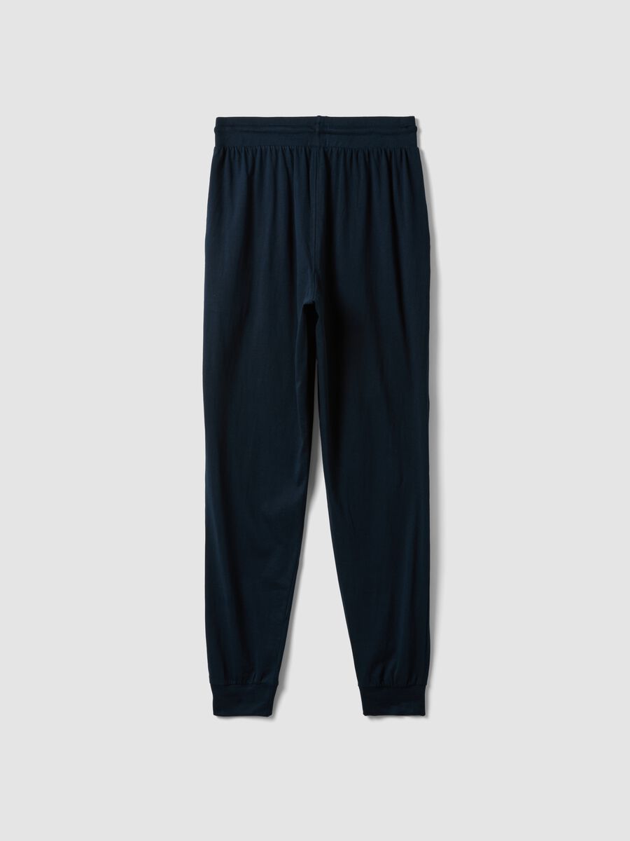 Pantaloni pigiama blu in cotone organico con coulisse_5