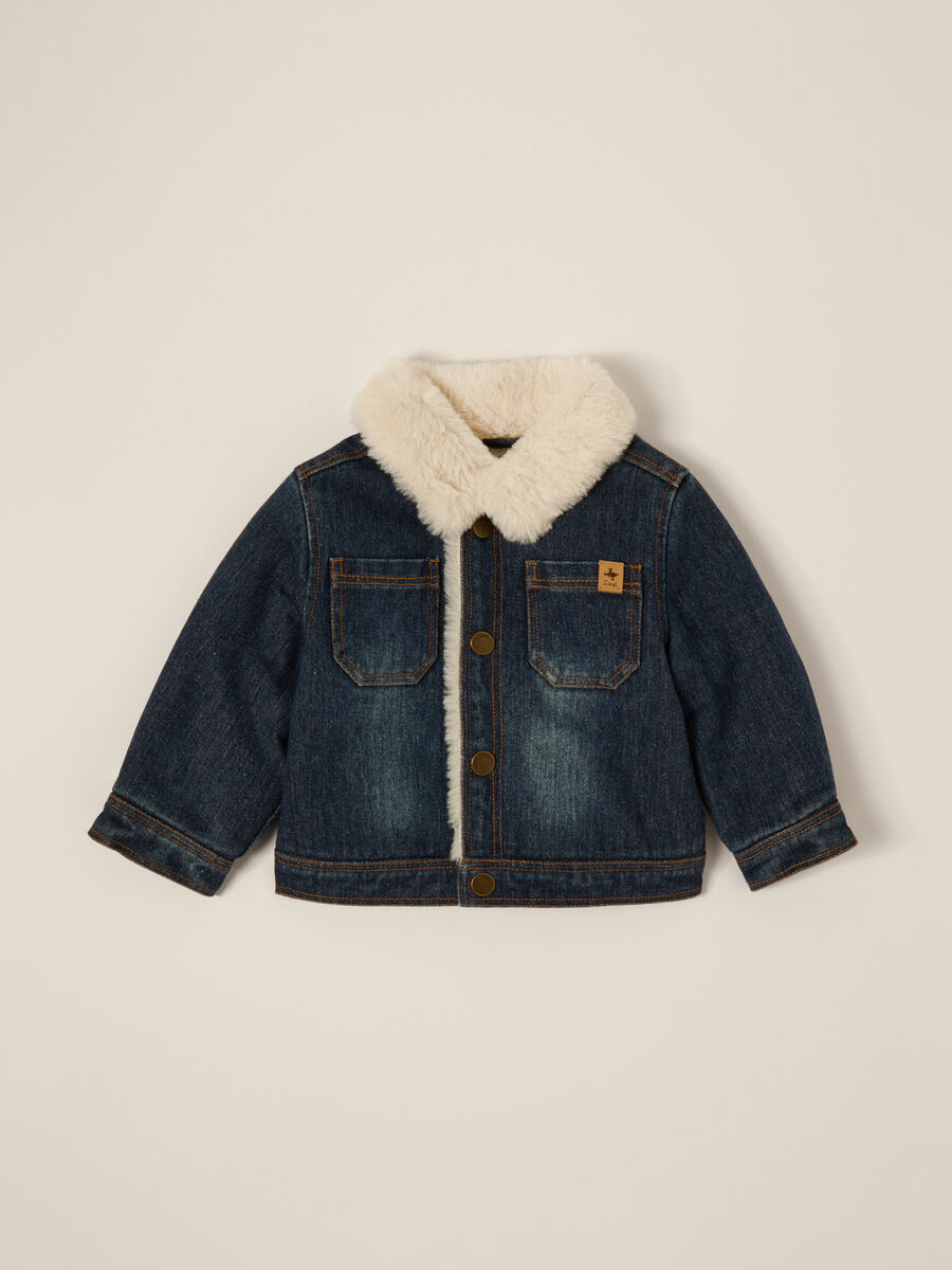 Blue denim jacket with fur lining_0