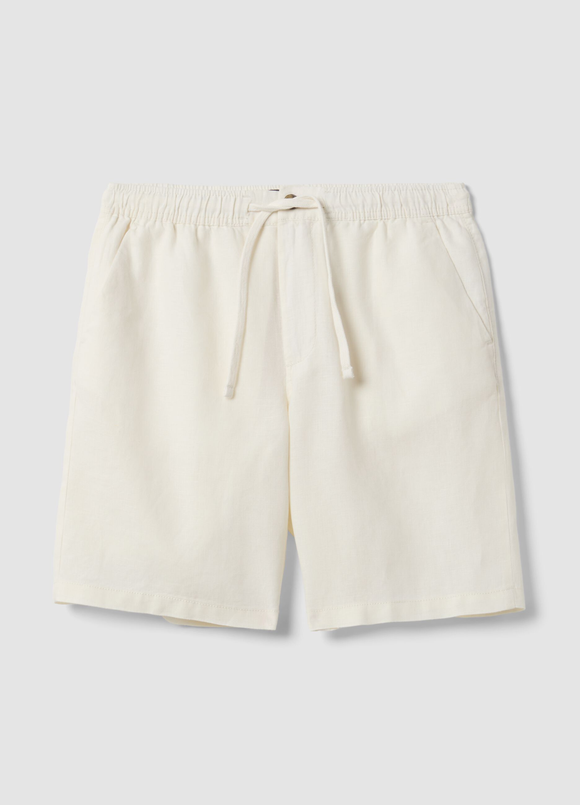 White pure linen Bermuda shorts with elasticated waistband