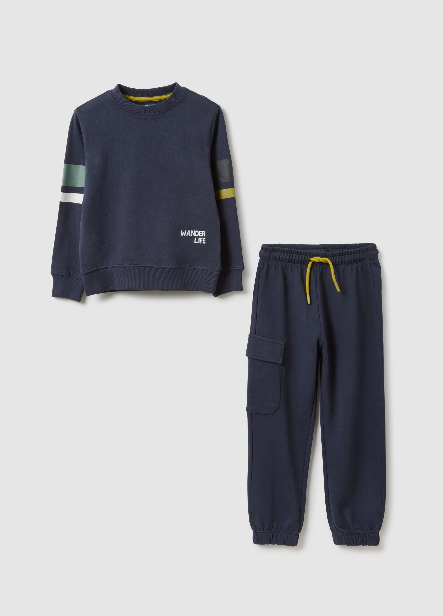Children's regular fit blue cotton sweatshirt and trousers set