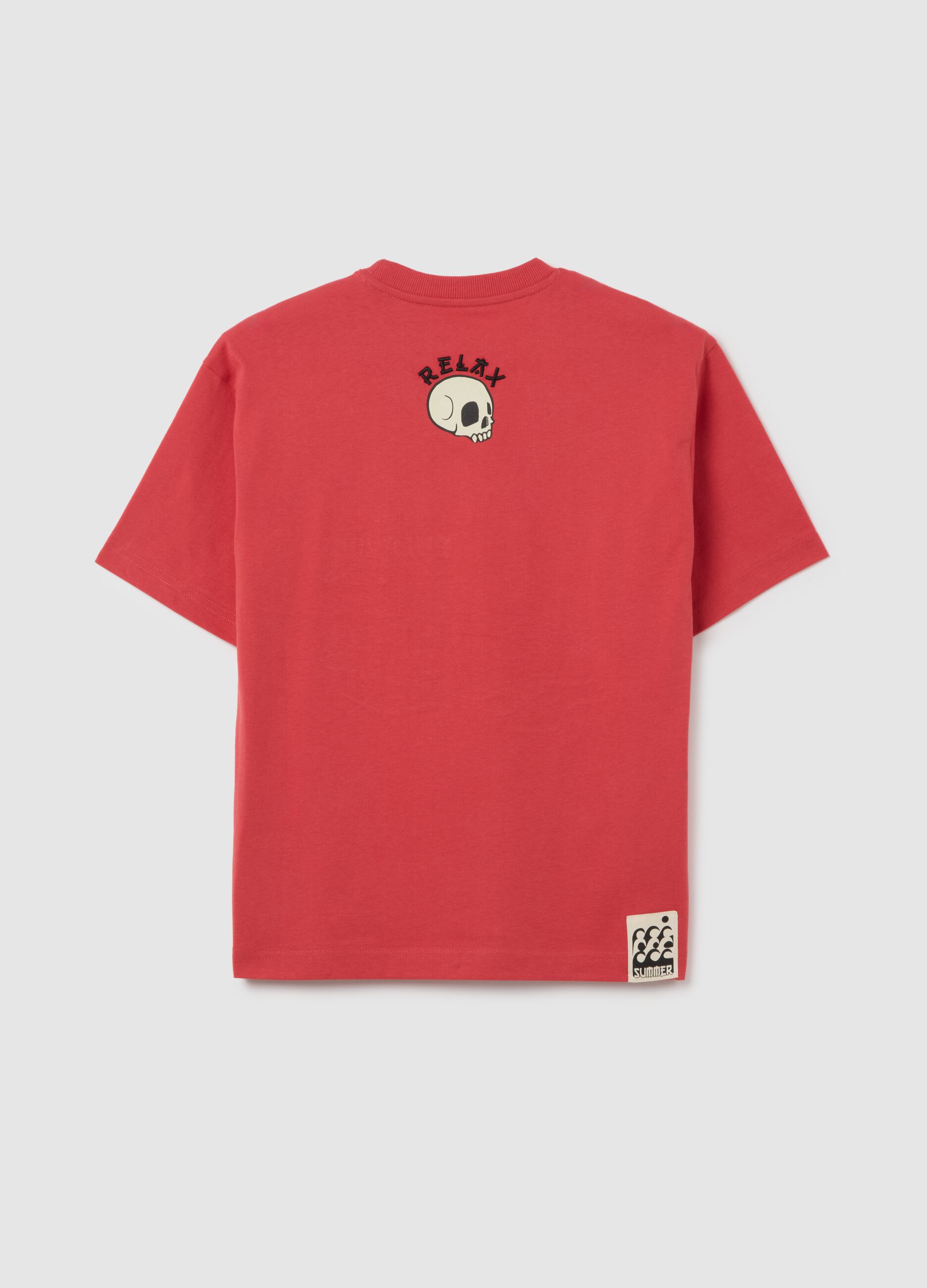 Boy's pure cotton red regular fit T-shirt with print