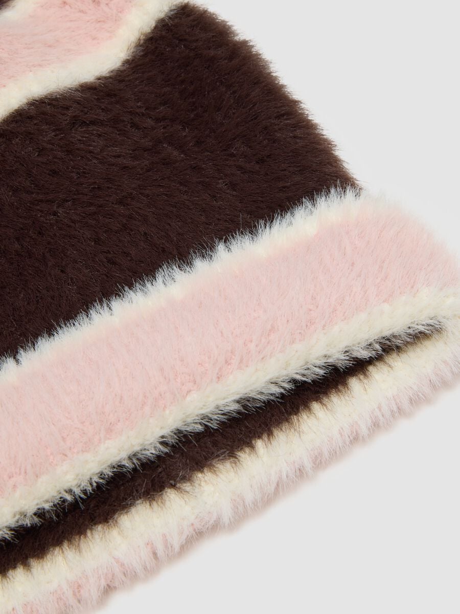 Cappello marrone e rosa in misto viscosa a righe_1