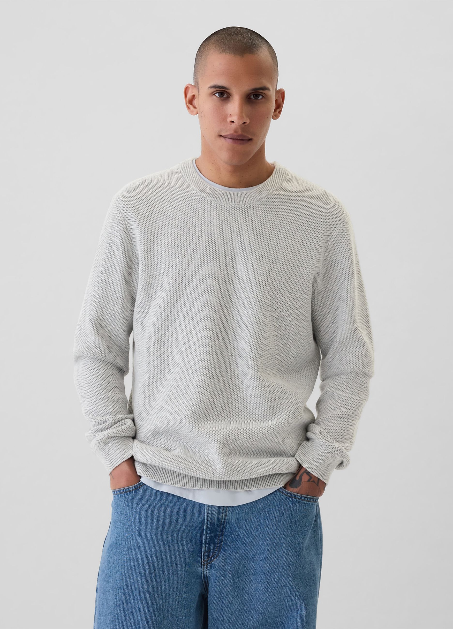 Cotton pullover with waffle weave
