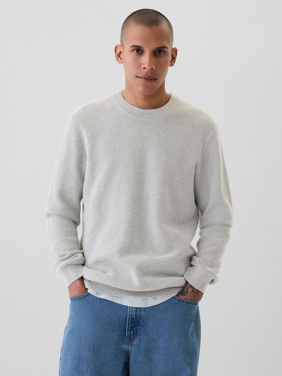 Cotton pullover with waffle weave_0