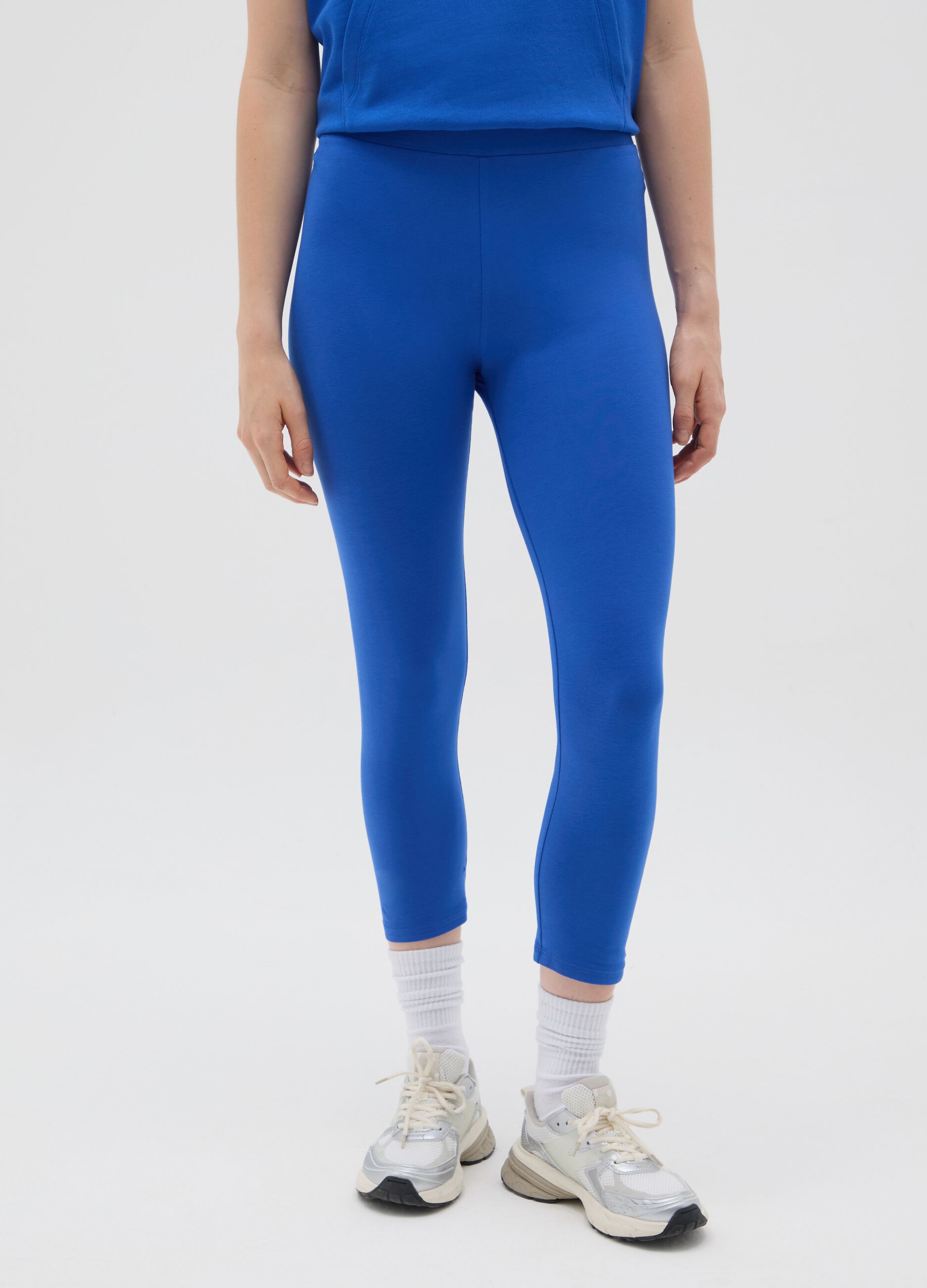 Leggings da donna in cotone elasticizzato blu regular fit