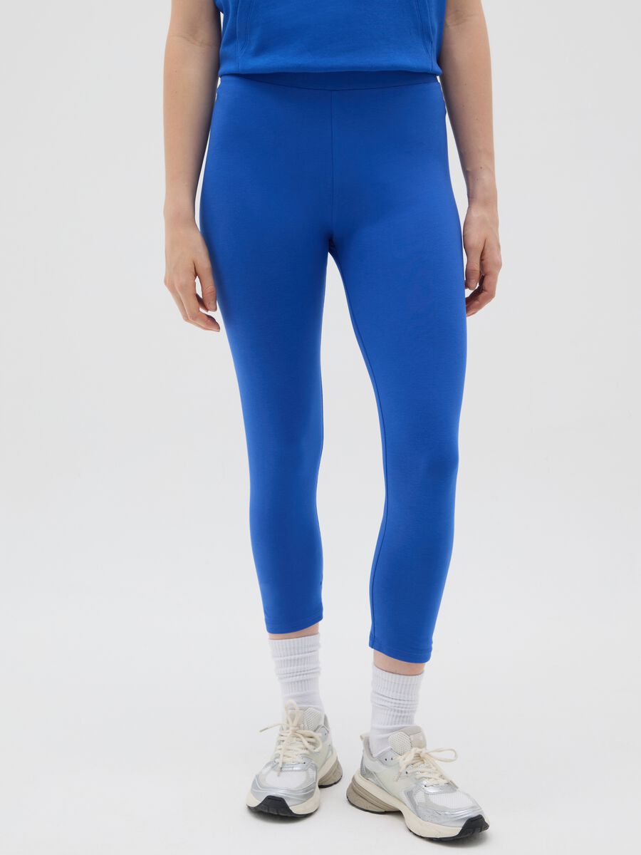 Women's blue regular fit stretch cotton leggings_1