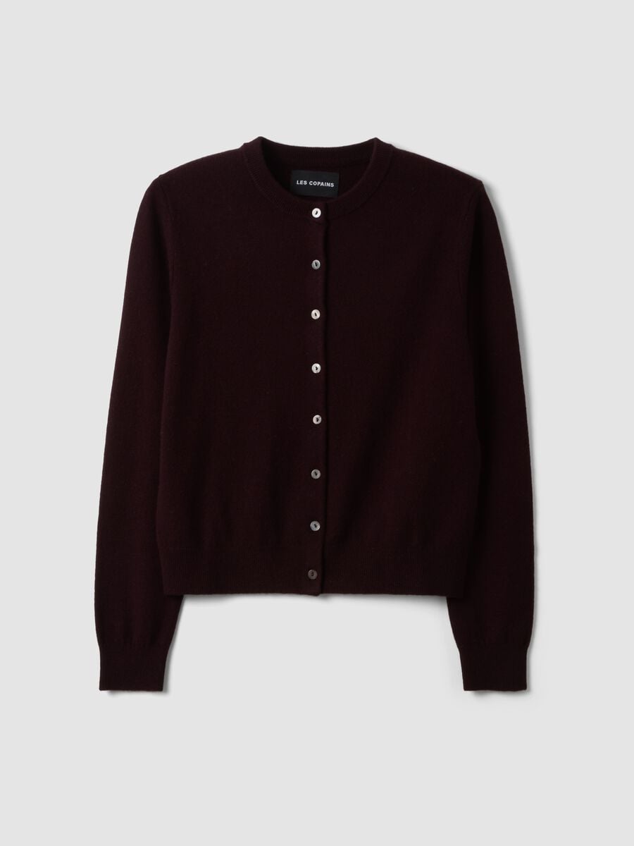 Cardigan viola in pura lana con girocollo e bottoni regular fit_4