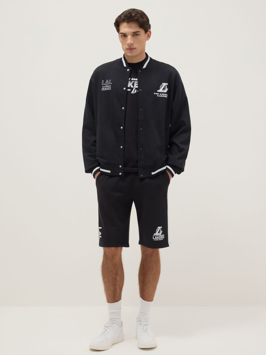 Black regular fit cotton blend jacket with Lakers logo_1