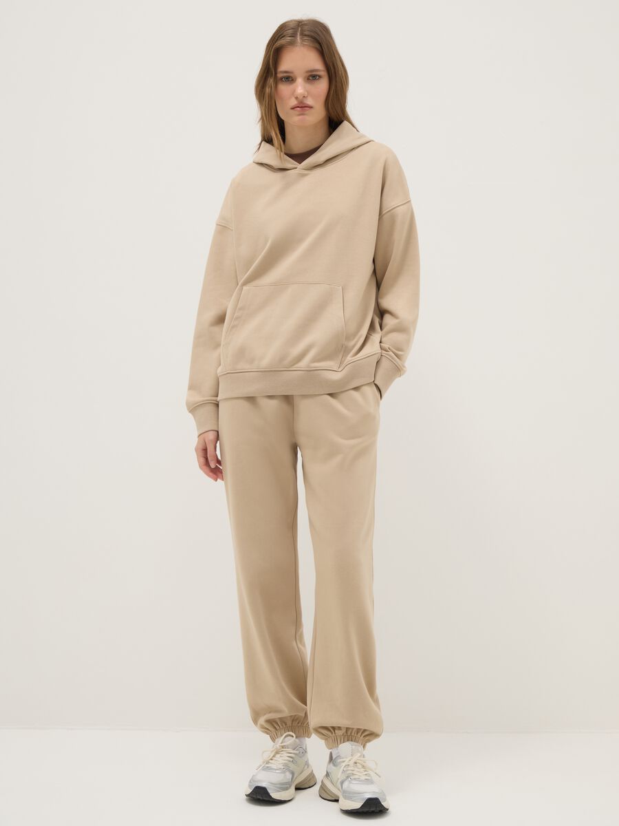 Felpa in misto cotone beige regular fit con cappuccio_1