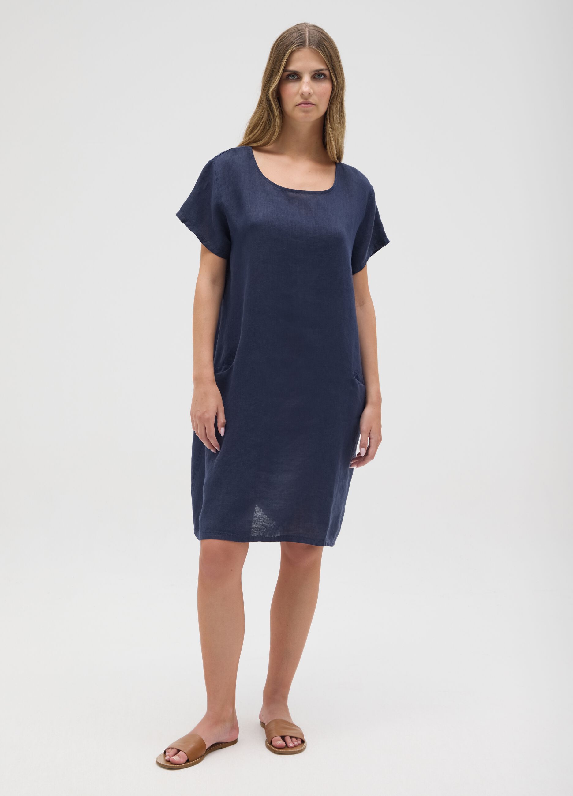 Women's pure blue linen dress regular fit