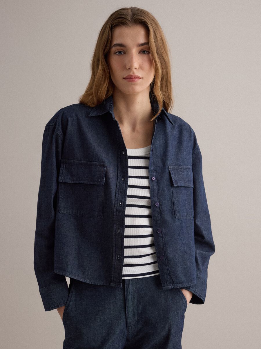 Blue regular-fit denim pure cotton shirt_1