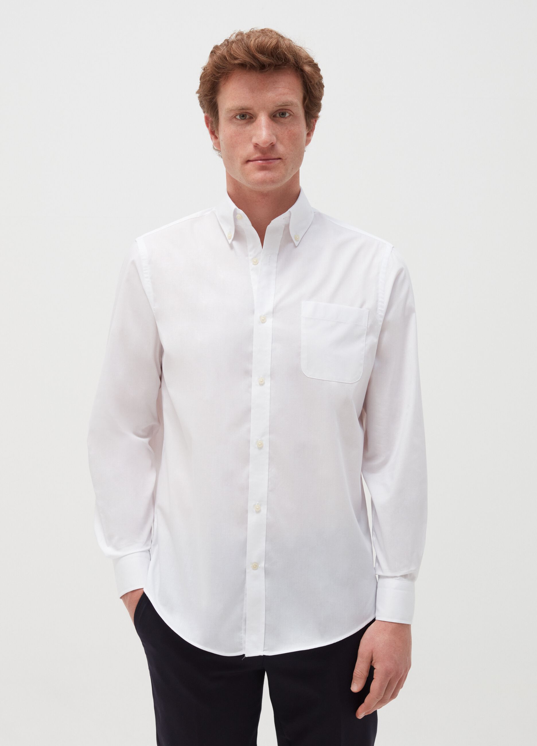 Shirt with button-down collar and pocket