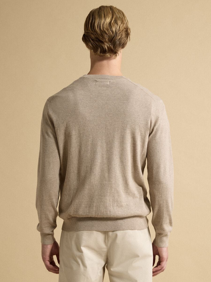 Maglia beige girocollo in misto cotone e cashmere regular fit_3
