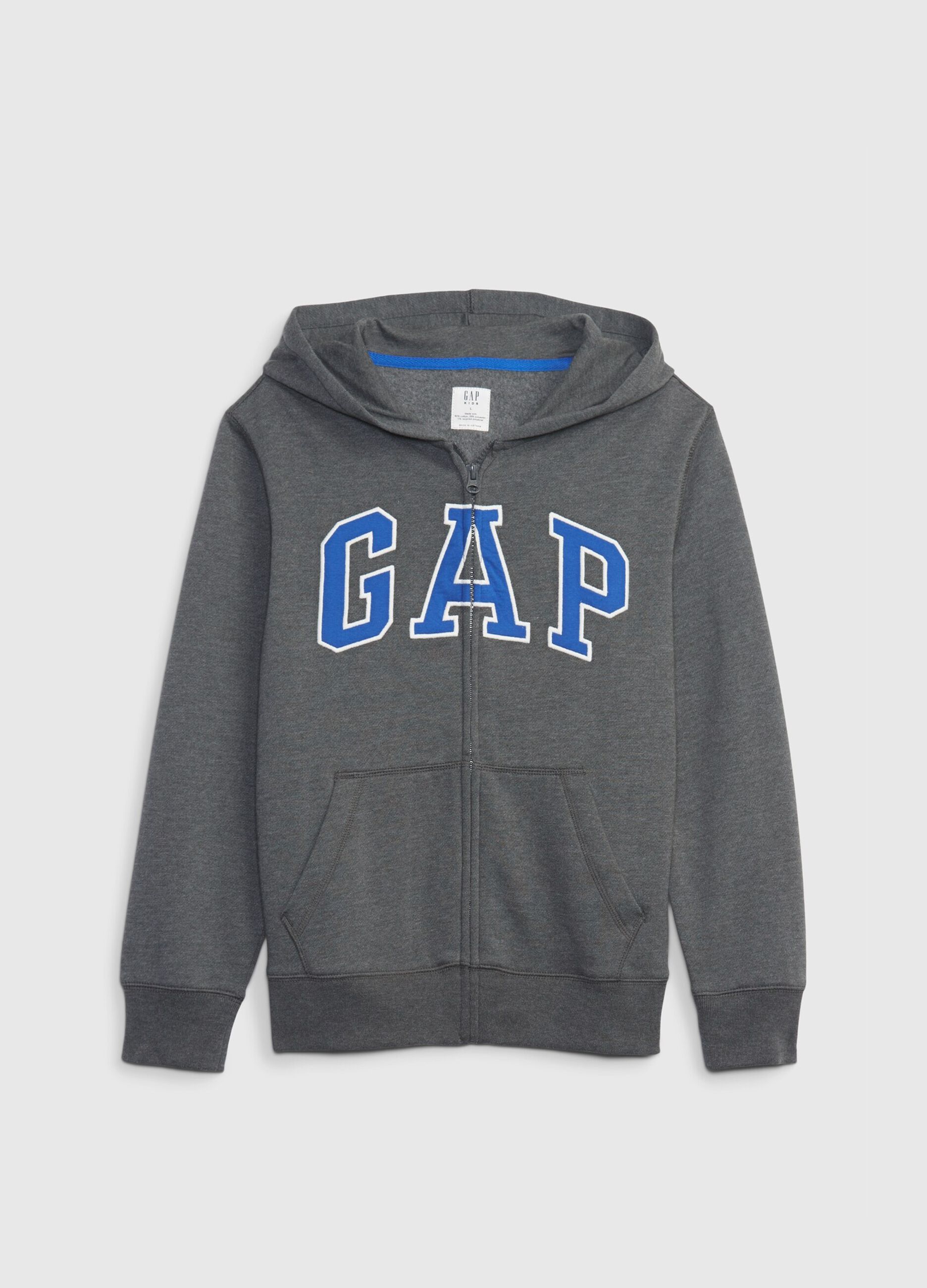Full-zip plush hoodie with embroidered logo
