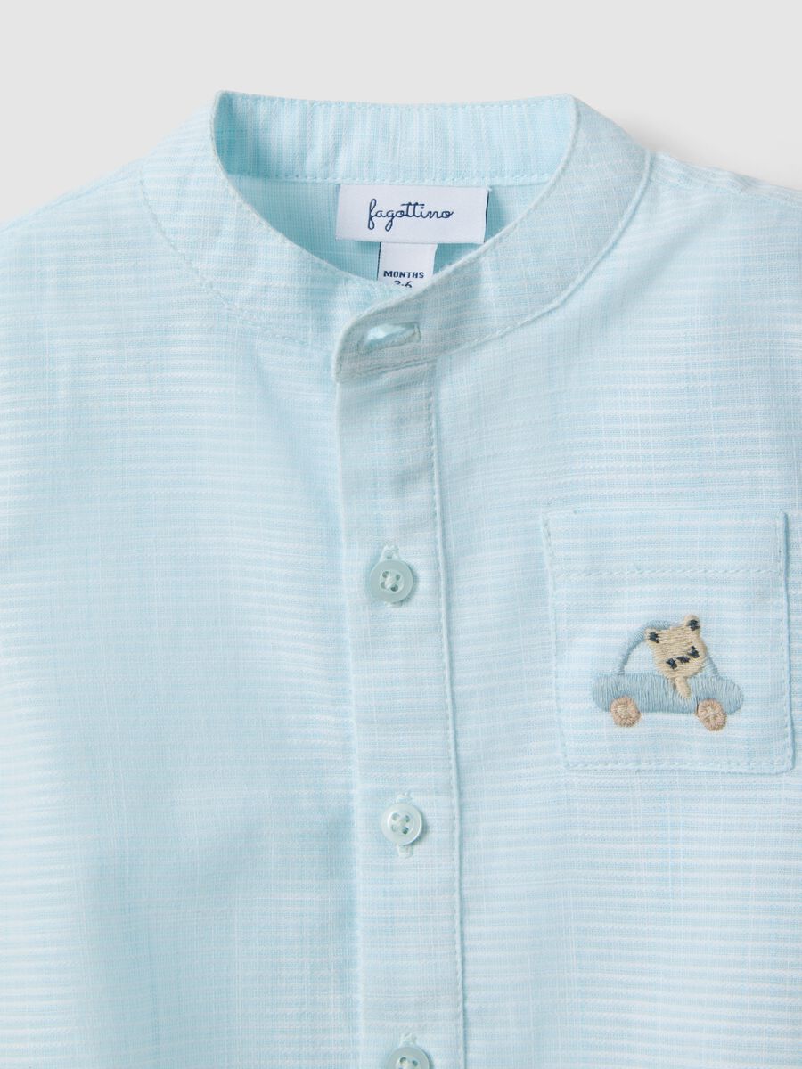 Multicoloured striped pure cotton baby bodysuit with embroidery and buttons_2