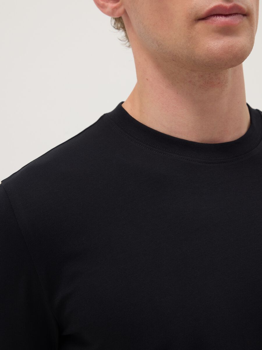 Black long sleeve stretch cotton regular fit T-shirt_3