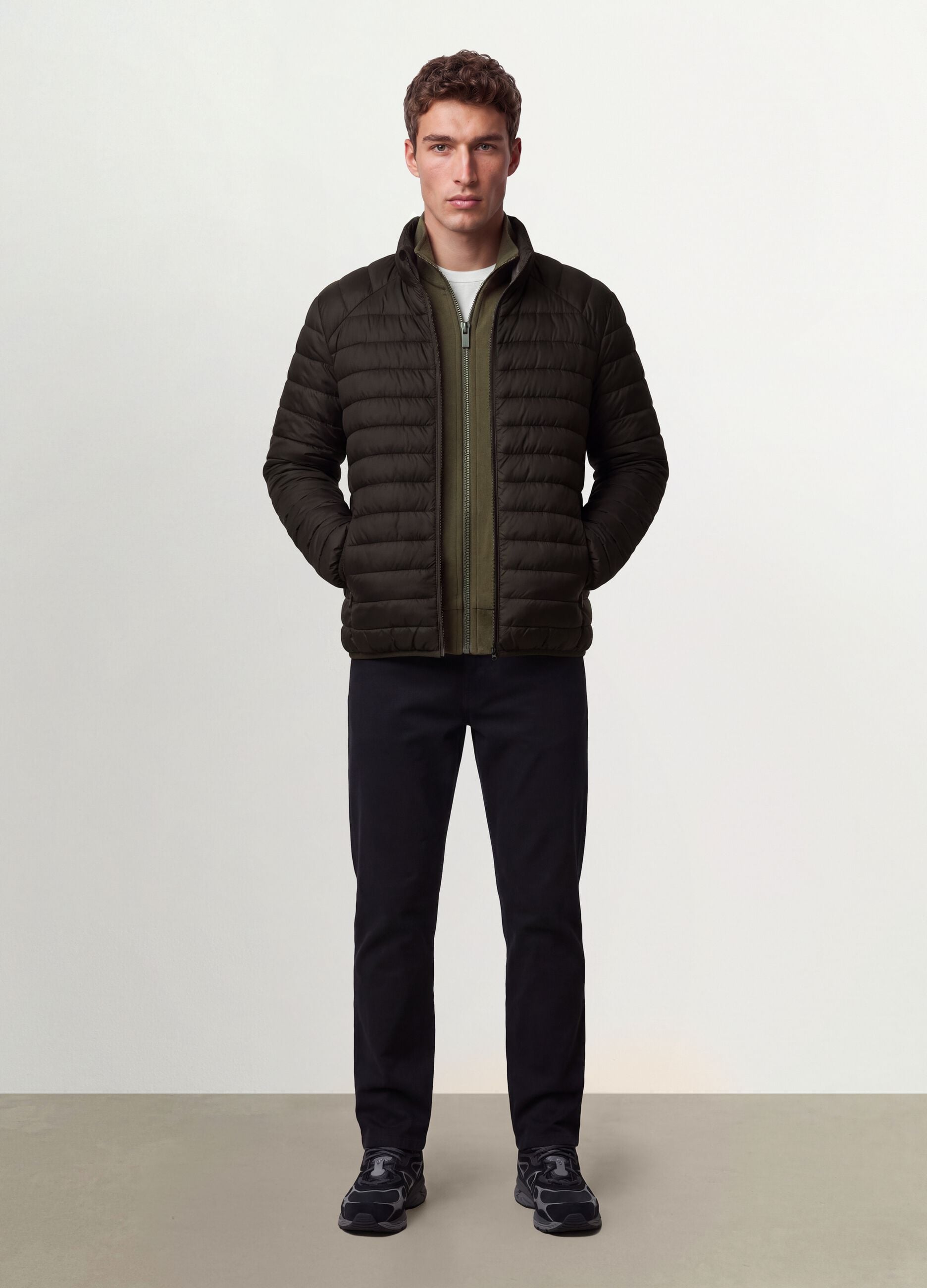 Brown Ultralight Padded Jacket, Regular Fit with Zip