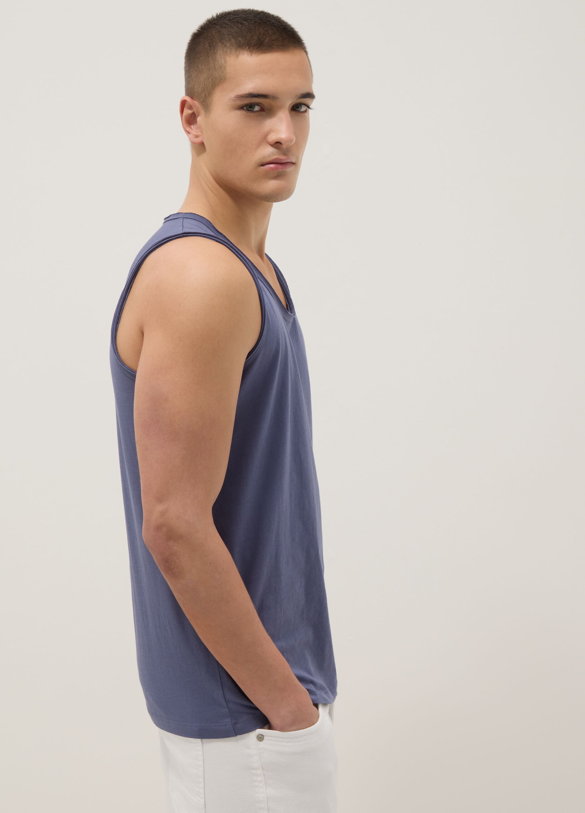 Blue pure cotton vest top