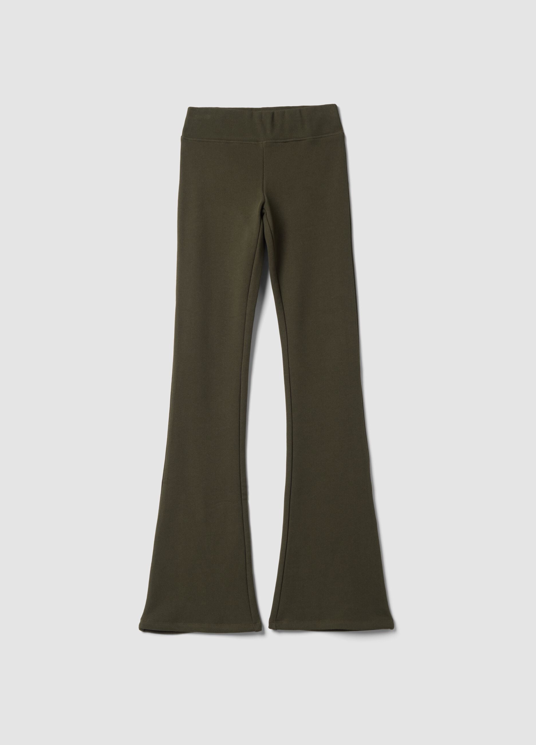 Pantaloni verdi flare in cotone elasticizzato
