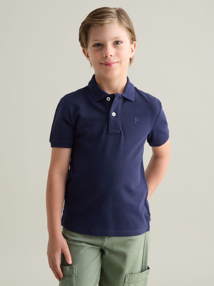 Blue Cotton Polo for Kids_0