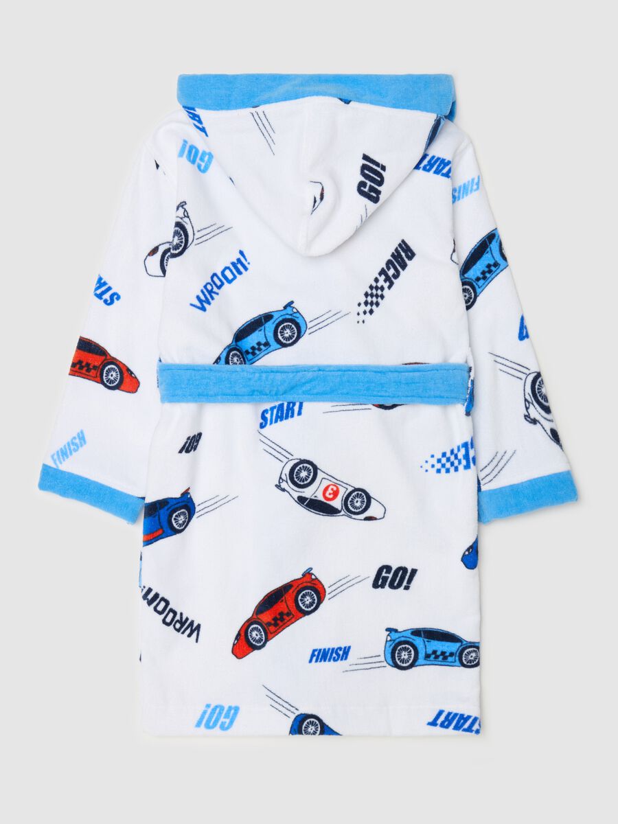 Cotton bathrobe with race car print_1