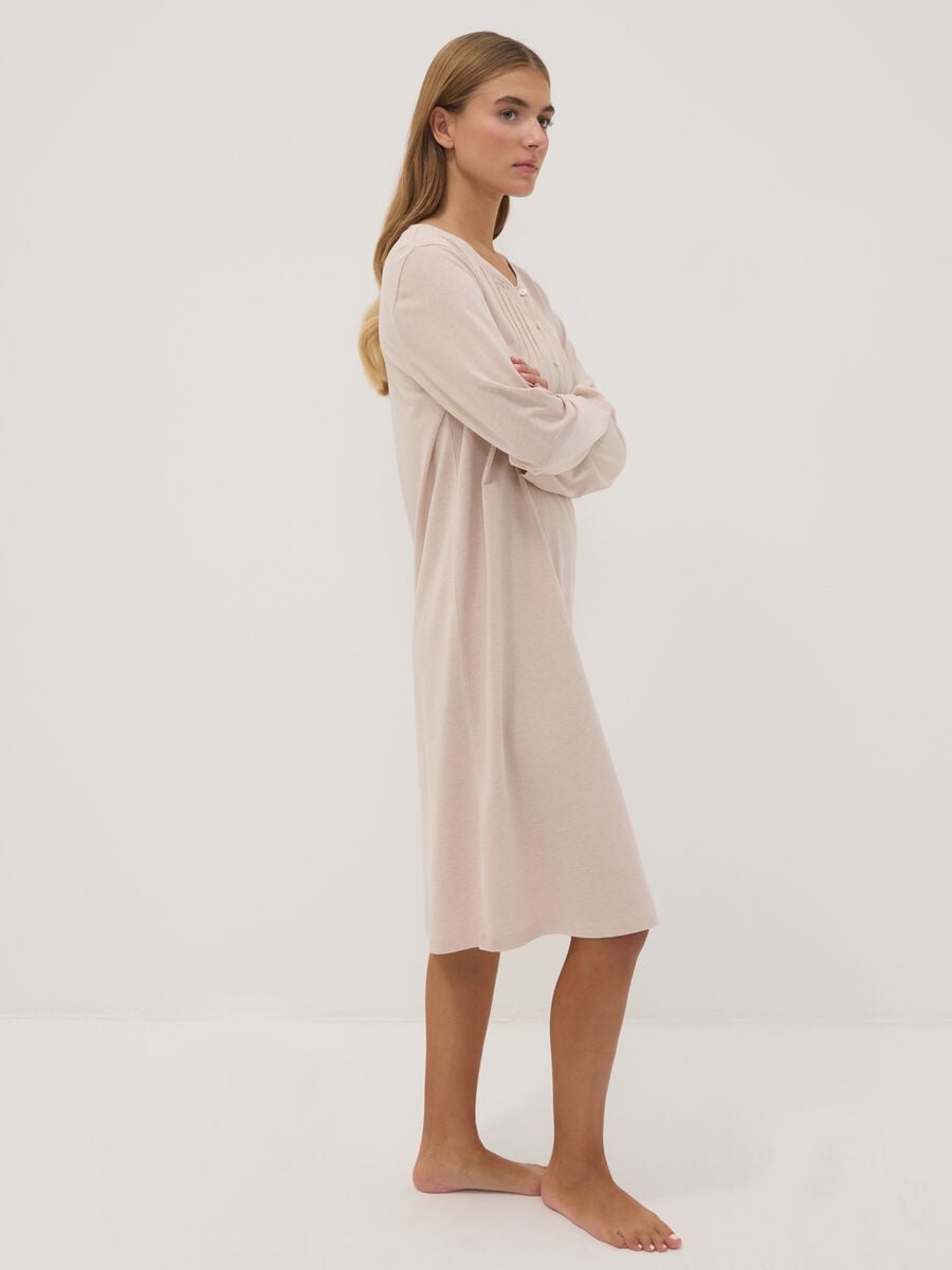 Beige organic cotton-blend nightdress with V-neck_1