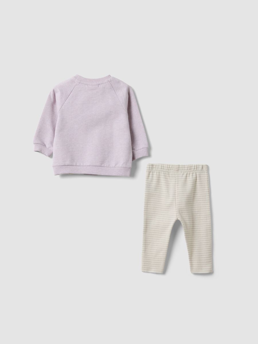 Completo viola in puro cotone organico con felpa e leggings per neonata_1
