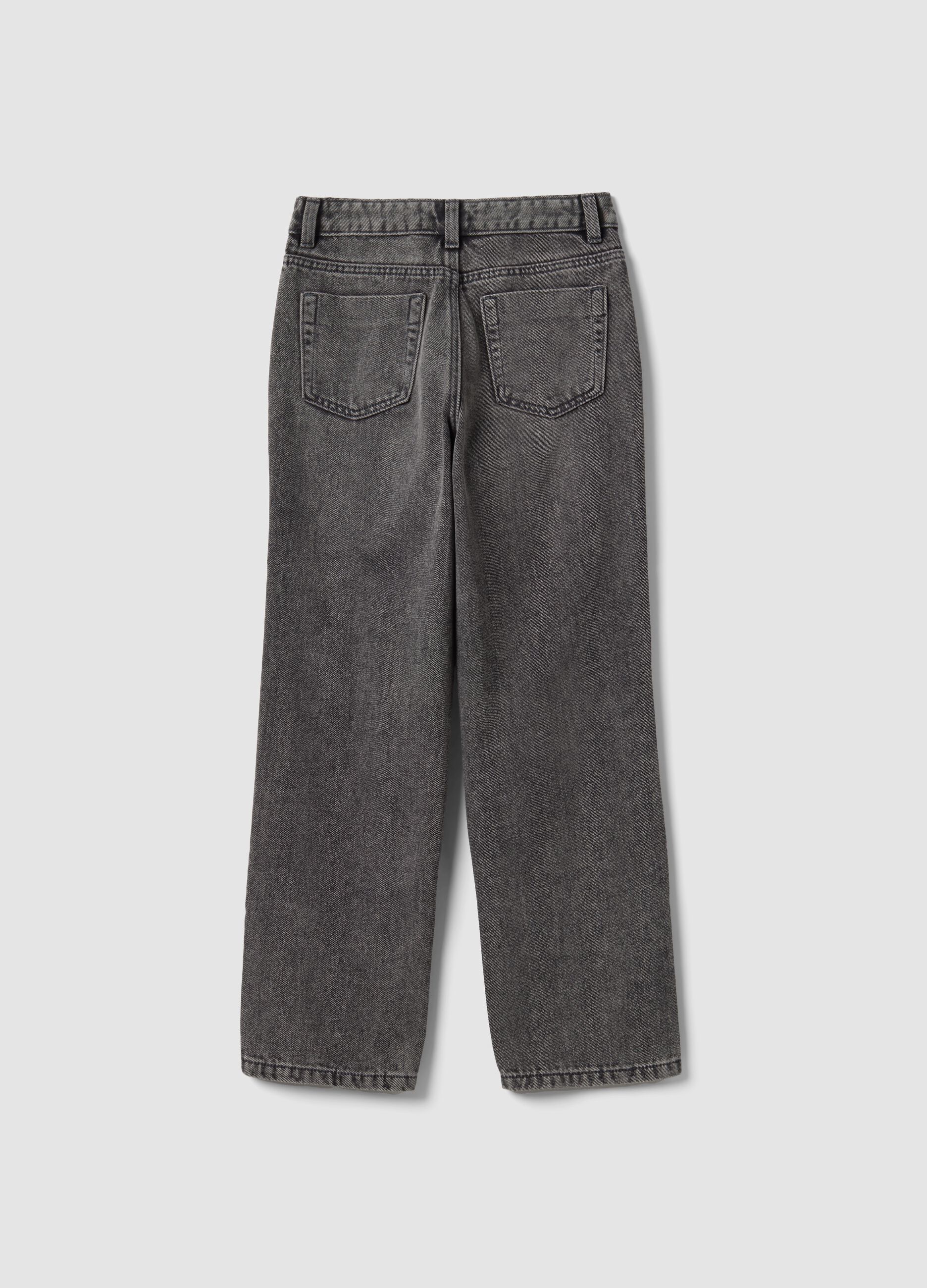 Jeans grigi straight in denim di misto cotone, lyocell e viscosa per ragazza