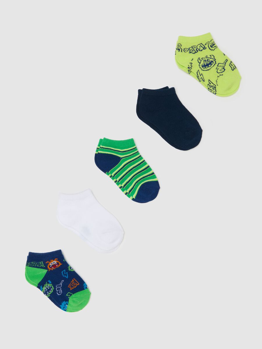 Five-pair pack shoe liners with monsters and stripes_0