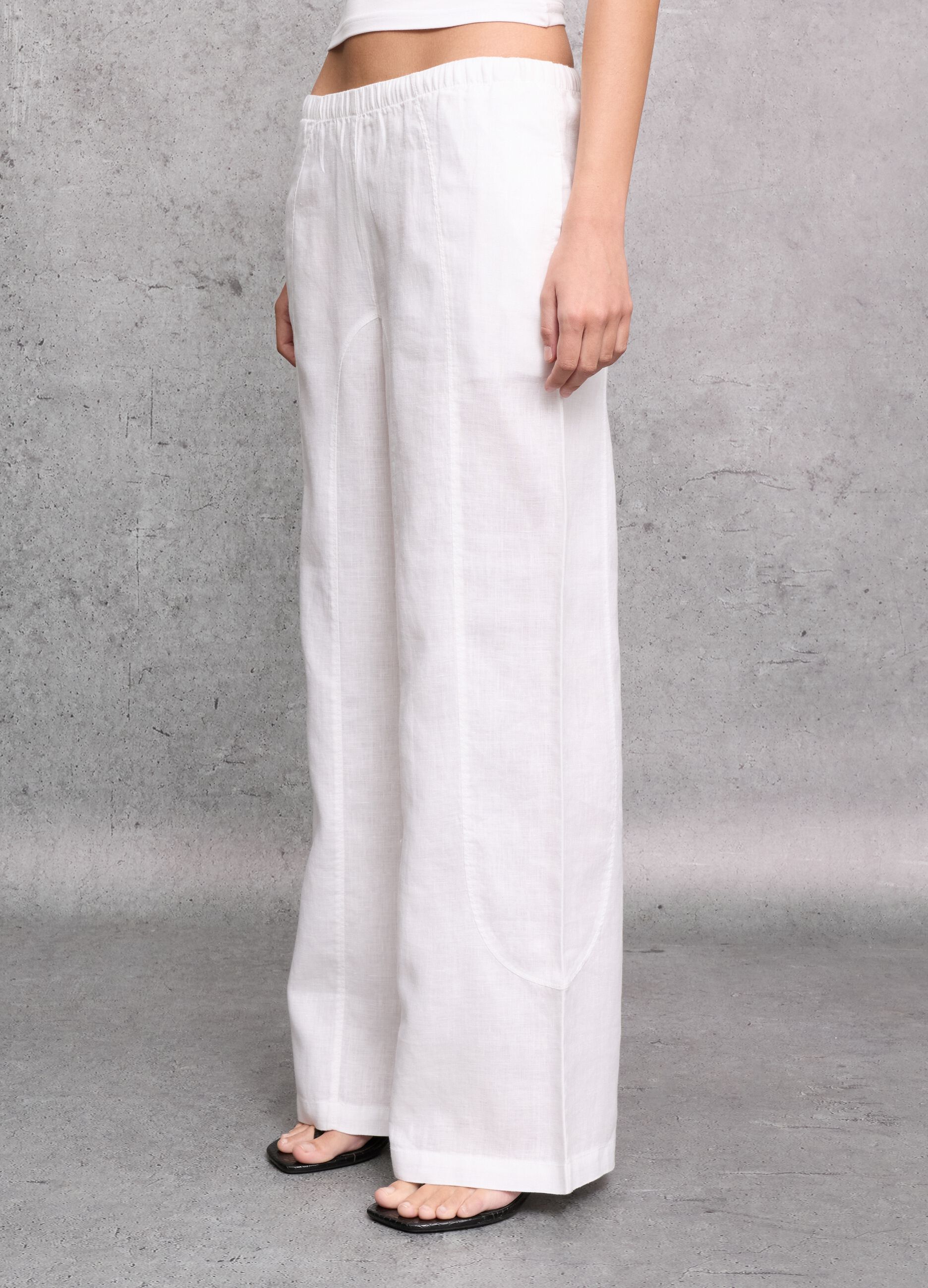 100% Linen Wide-Leg Trousers White